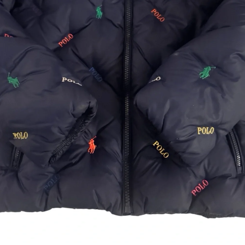 Polo Ralph Lauren Unisex Navy Blue Pony Logo Zip Down‎ Puffer Jacket Size 8-10